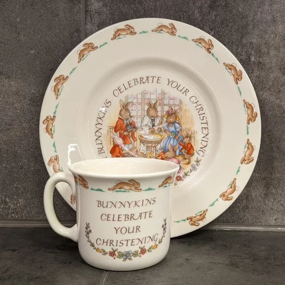 Royal Doulton Bunnykins christening mug plate